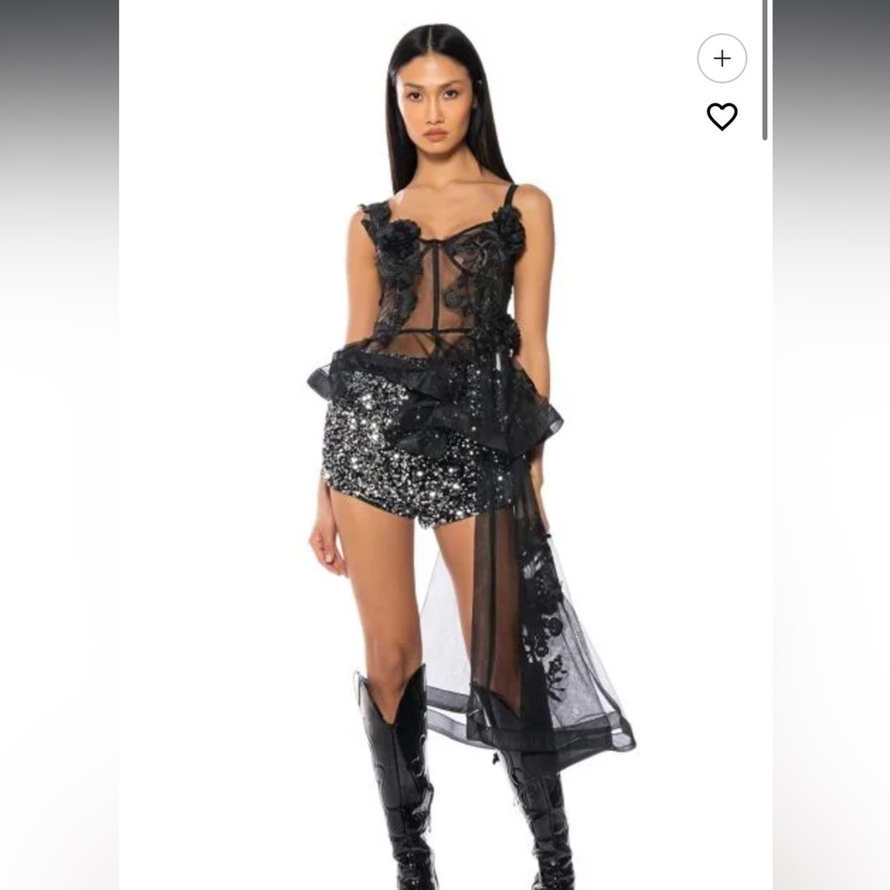 CAMILLA FLORAL EMBROIDERED HIGH LOW PEPLUM TOP In BLACK